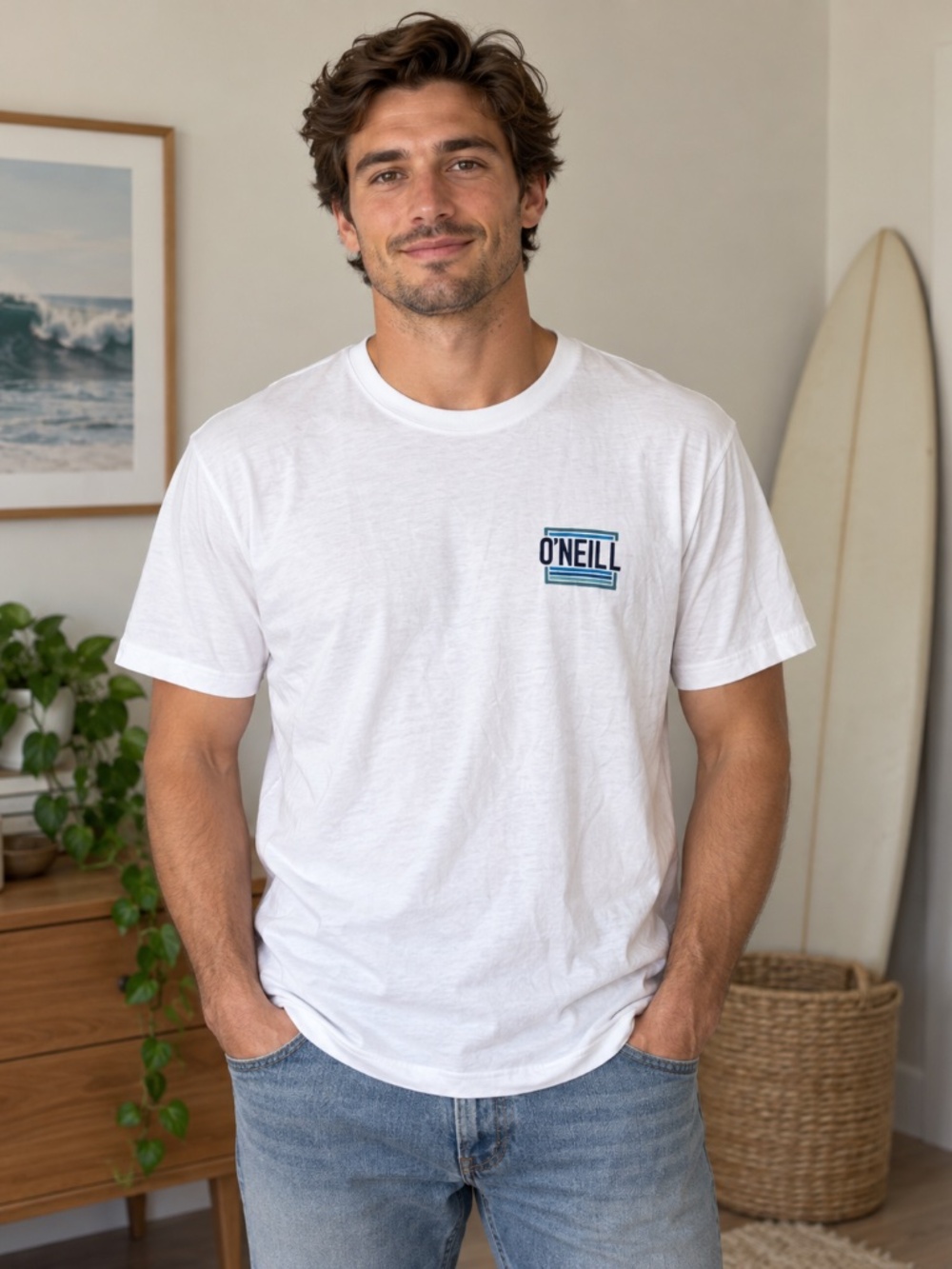 O'Neill Headquarters Men’s T-Shirt Large White Logo Graphic Surf Skate Tee NWT